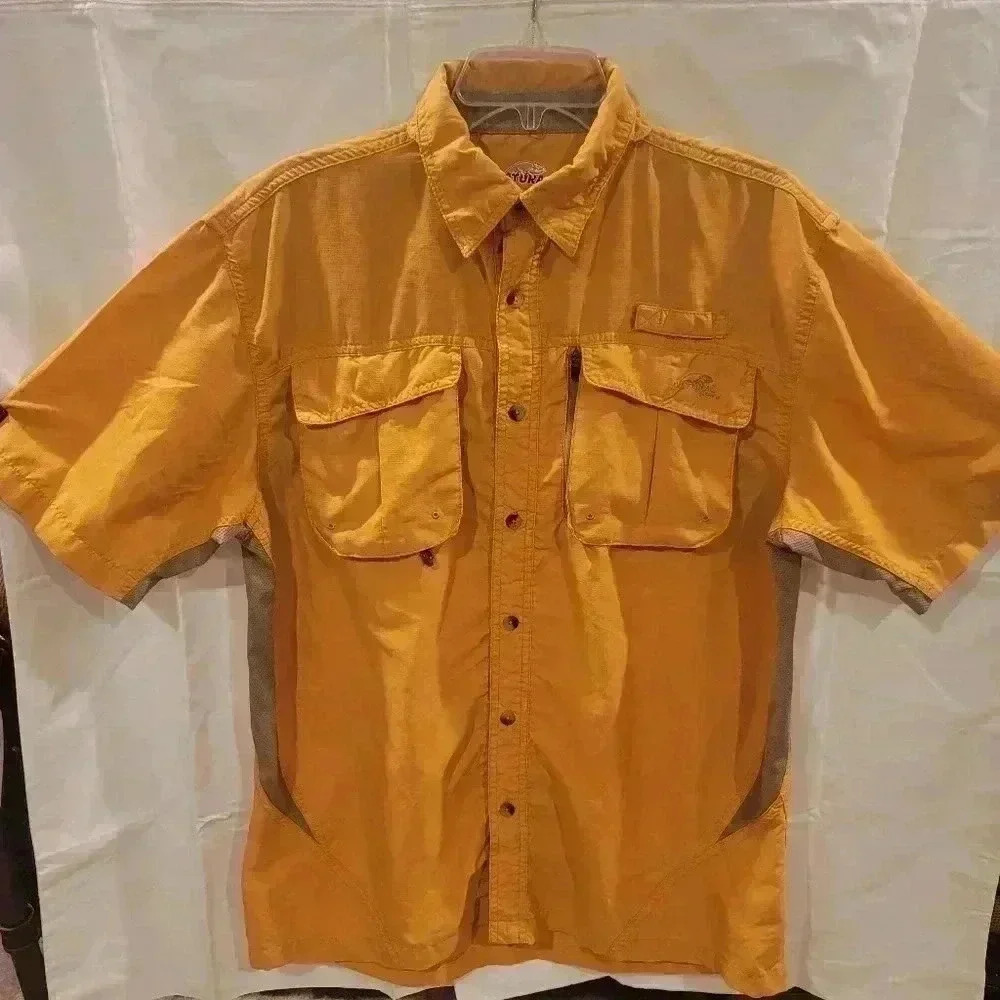 Natural Gear Button Up Shirt Mens Medium Orange Nylon Short Sleeve Outdoors